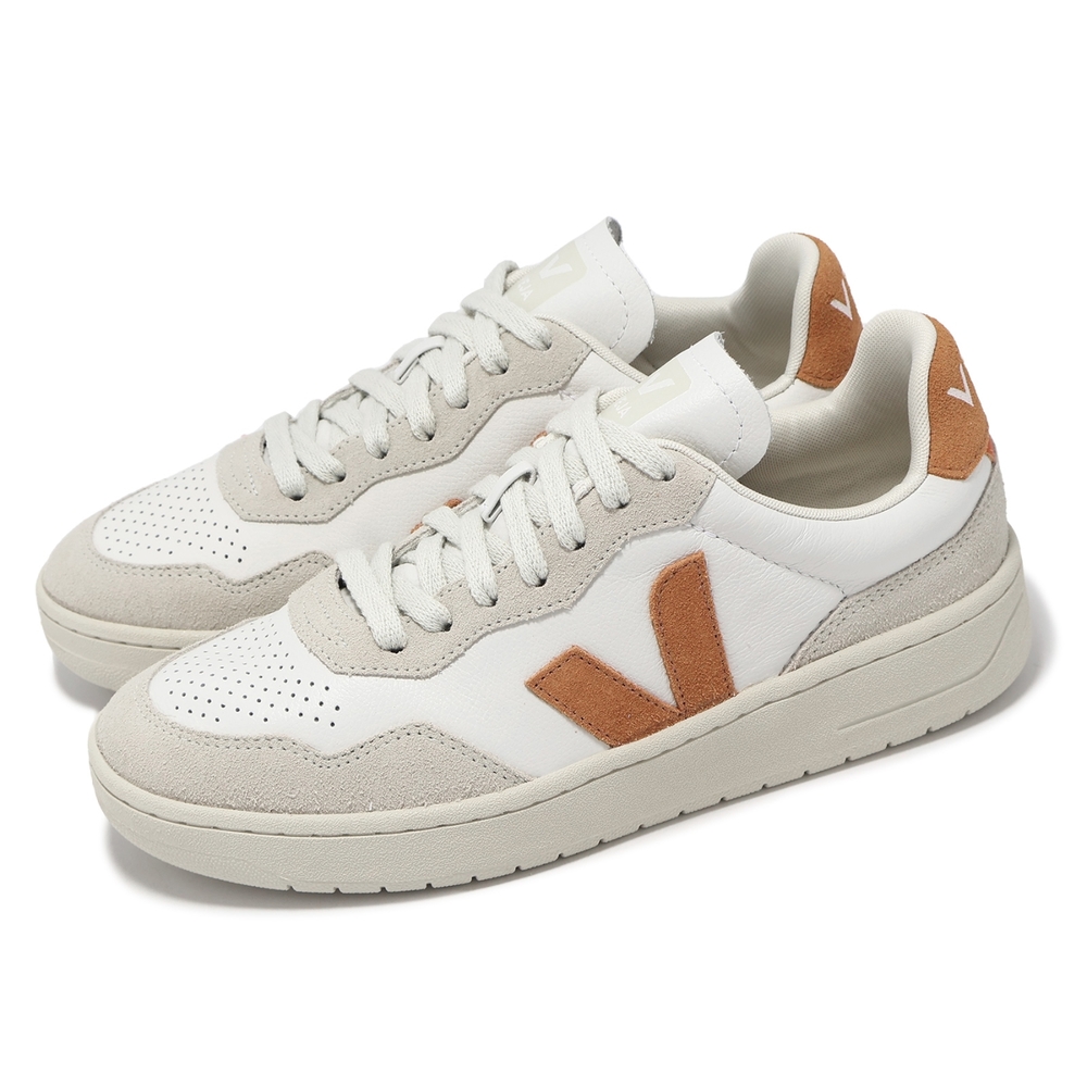 Veja 休閒鞋 V-90 OT Leather 女鞋 白 橘 皮革 拼接 經典小白鞋 復古 VD2003389A