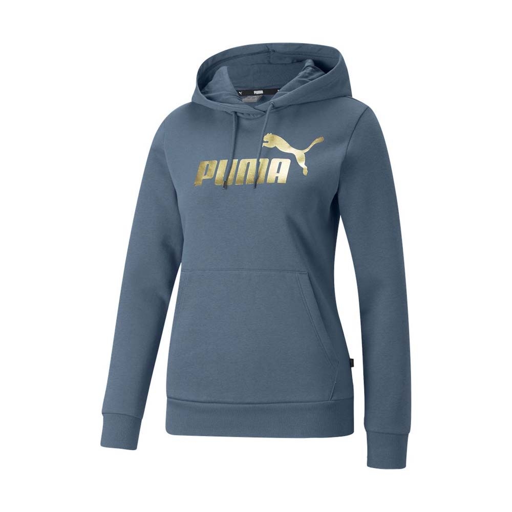 PUMA 女基本系列ESS+ METALLIC長厚連帽T恤-帽T 歐規 保暖 刷毛 84995818 墨藍金