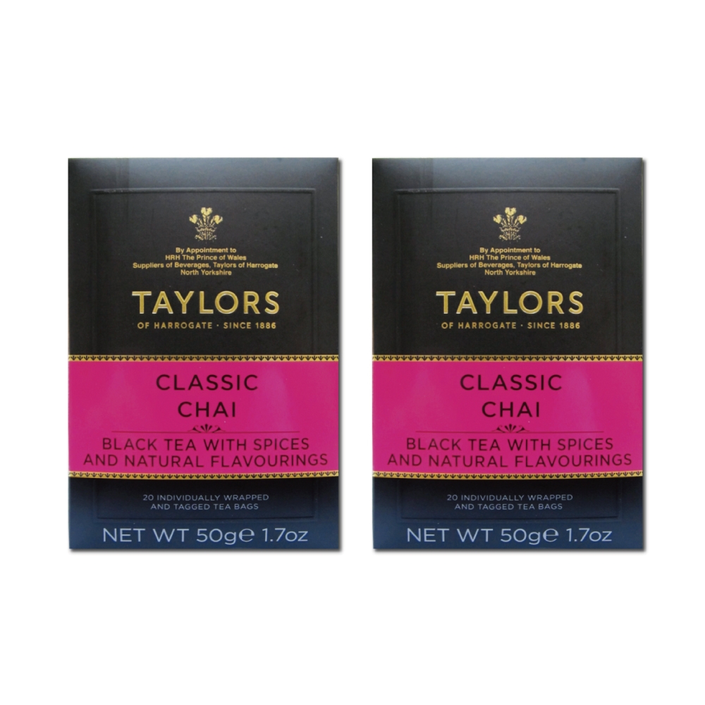 (2盒40入超值組)英國Taylors泰勒茶-特級經典紅茶包-印度風味經典香茶20入/盒(雨林聯盟及女王皇家認證)