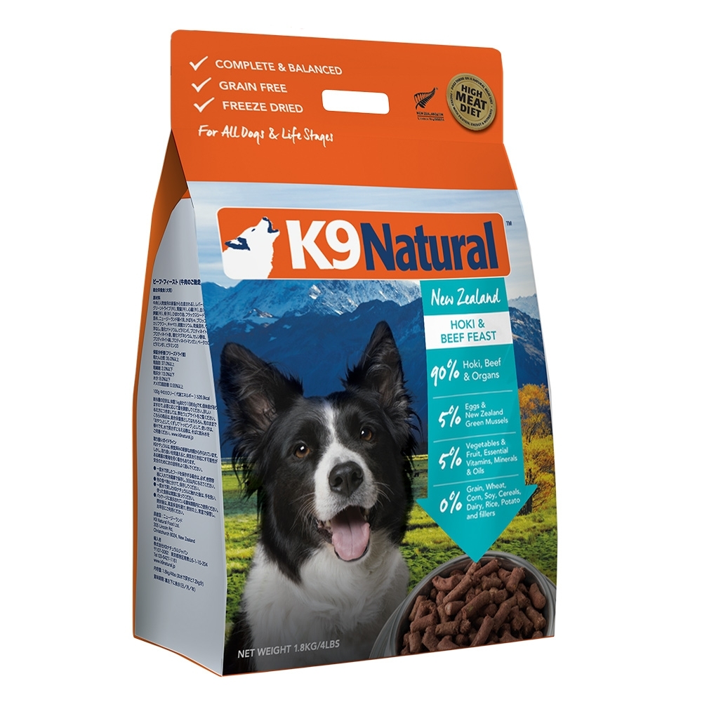 紐西蘭K9 Natural 冷凍乾燥狗狗生食餐90% 牛肉+鱈魚 1.8kg