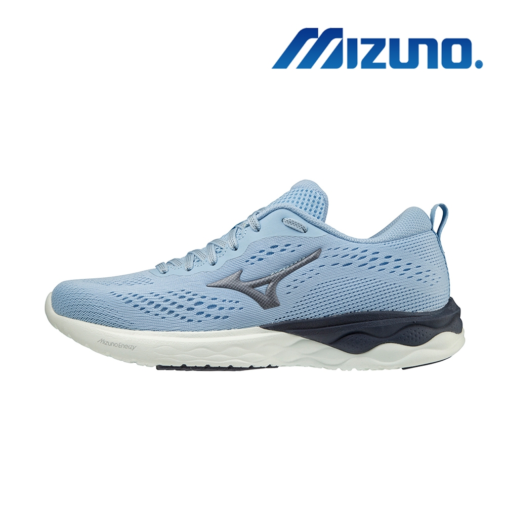 【MIZUNO 美津濃】WAVE REVOLT 2 一般型女慢跑鞋 淺灰藍 ENERZY中底材質 穩定(J1GD218152)