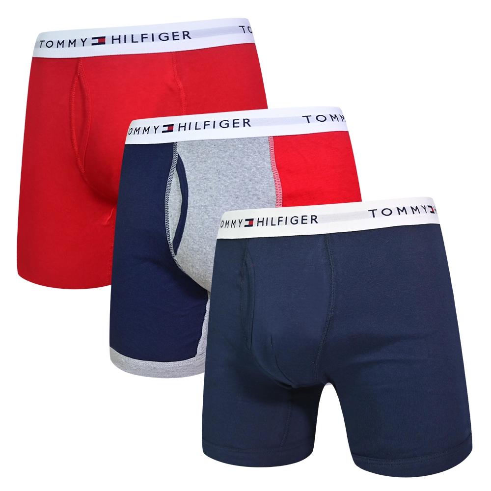 Tommy Hilfiger Cotton Stretch 男內褲 棉質彈性舒適 平口褲/四角褲/Tommy內褲-紅藍拚色 三入組