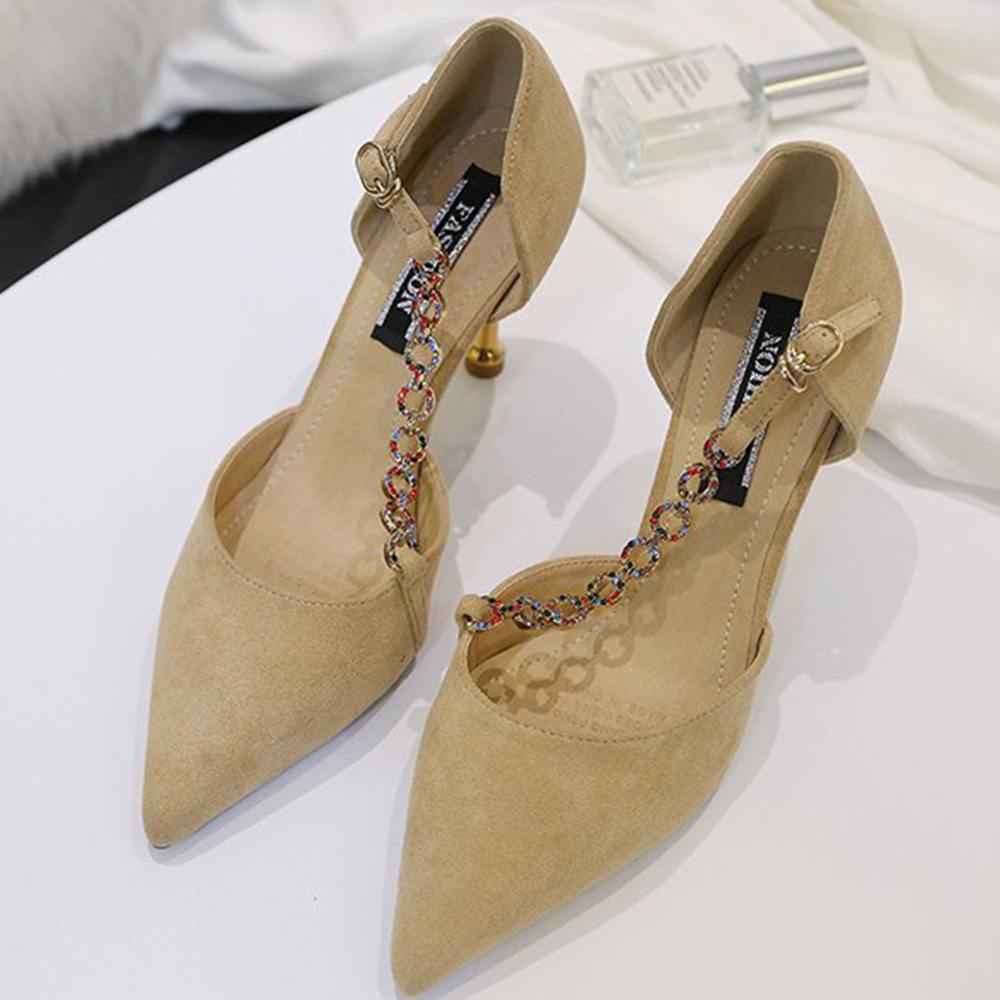 KEITH-WILL時尚鞋館 韓國設計春色滿園細跟鞋-卡其色