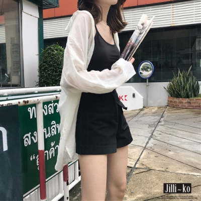 JILLI-KO 韓版純色寬鬆防曬衫- 白