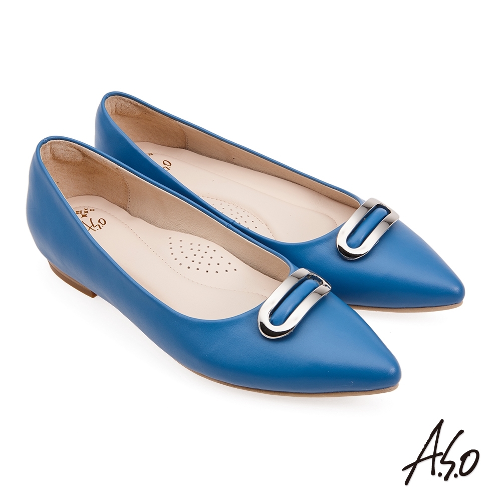 A.S.O 健步通勤個性牛皮低跟鞋-藍 product image 1