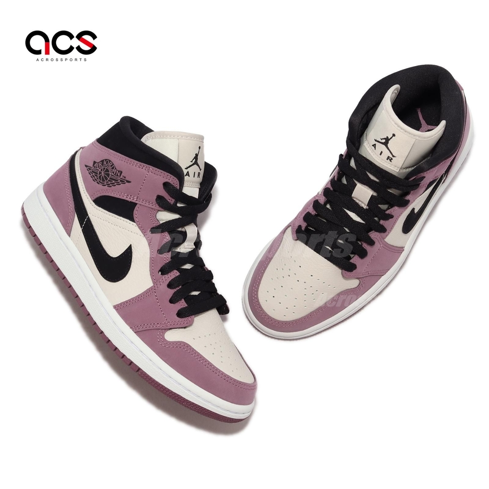 Nike 休閒鞋Wmns Air Jordan 1 Mid SE 漿果粉AJ1 女鞋男鞋喬丹中筒