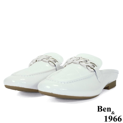 Ben&1966高級頭層羊漆皮流行穆勒鞋-米白(216302)