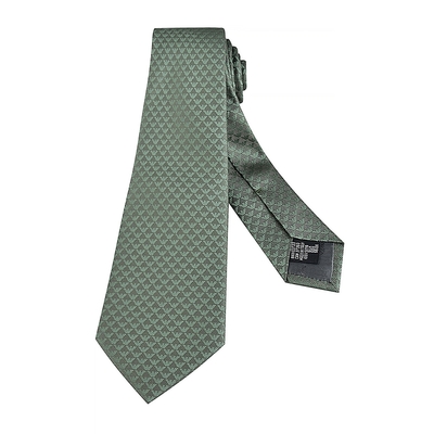 EMPORIO ARMANI標籤LOGO緹花老鷹桑蠶絲領帶(寬版/鼠尾草綠)