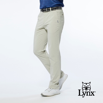 【Lynx Golf】男款吸濕快乾後袋特殊剪裁設計拉鍊口袋平口休閒長褲-卡其色