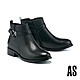 短靴 AS 經典質感飾釦造型牛皮低跟短靴－黑 product thumbnail 1