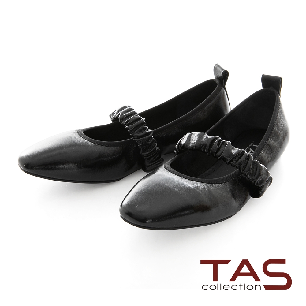 TAS原色簡約鬆緊繫帶平底鞋-百搭黑
