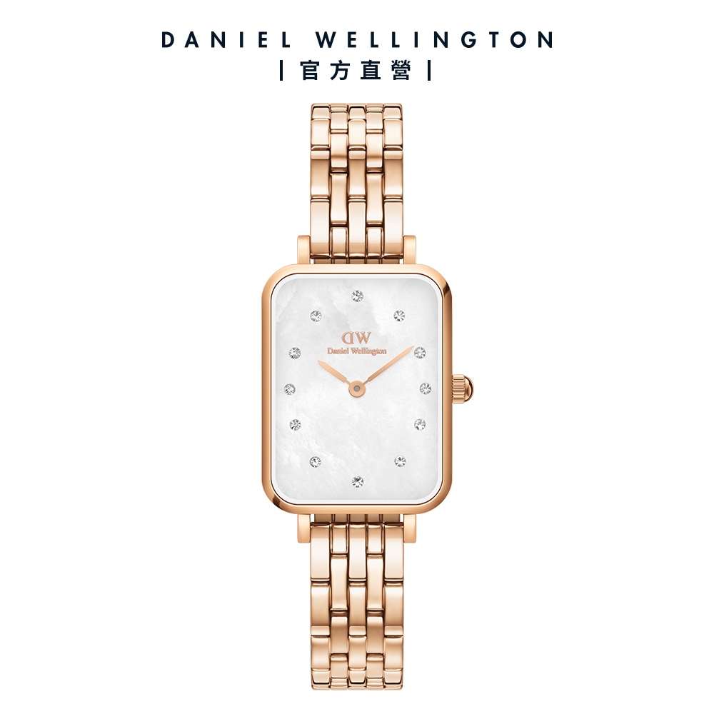 Daniel Wellington DW 手錶 Quadro Melrose Lumine 20X26 星辰貝母盤珠寶式錶鏈-白錶盤 DW00100620