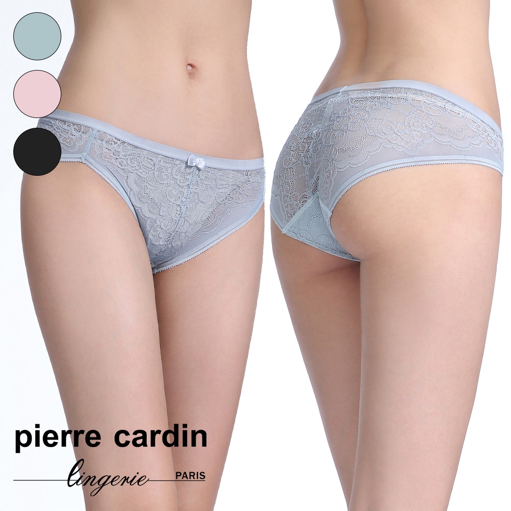 【pierre cardin 皮爾卡登女性內衣】浪漫蕾絲縷空透膚三角褲-黑