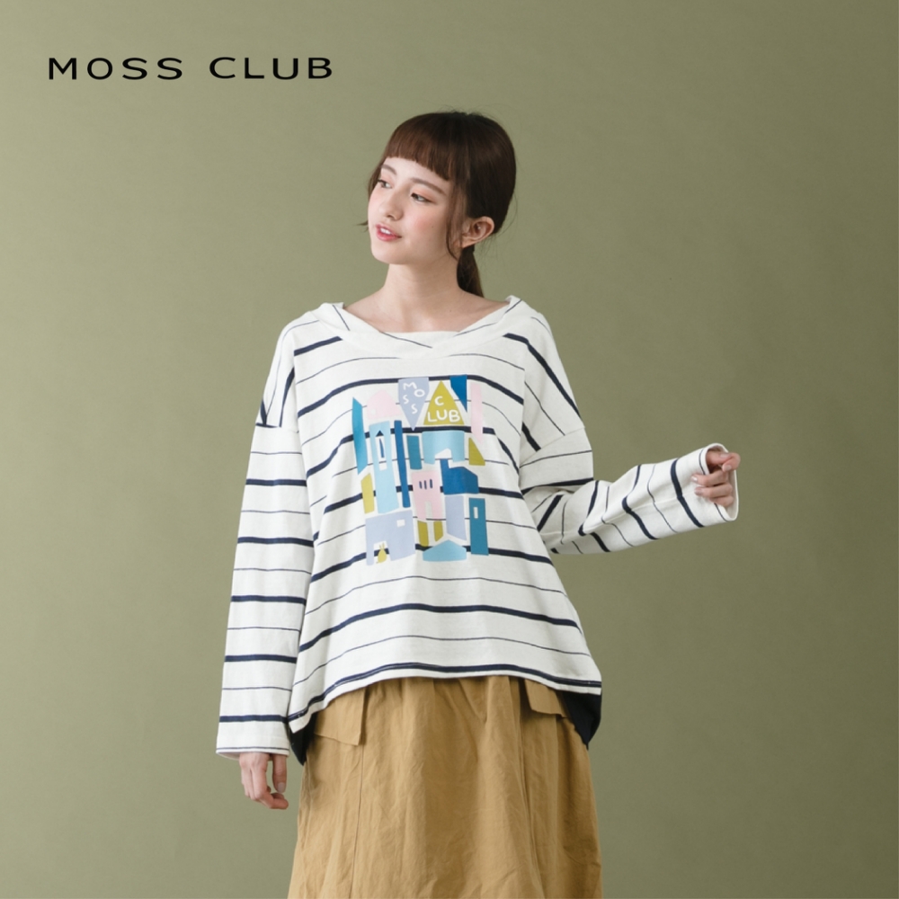 【MOSS CLUB】條文童趣印花-上衣(藍色)