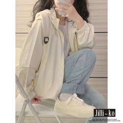 JILLI-KO Oversize薄款防曬寬鬆連帽外套中大碼- 杏色