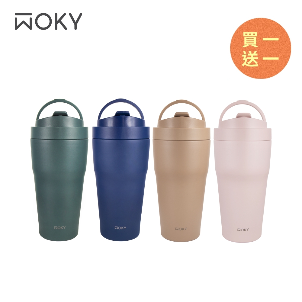 (買一送一)【WOKY 沃廚】[●●]渾圓杯 - 雙層陶瓷 550ml (不含吸管)