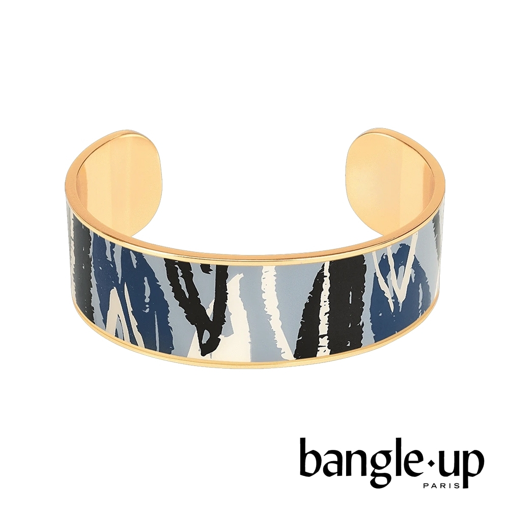 BANGLE UP 手繪線條風格琺瑯鍍金開口手環 -復古藍灰