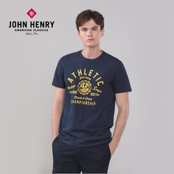 JOHN HENRY  美式印花短袖T恤-深藍