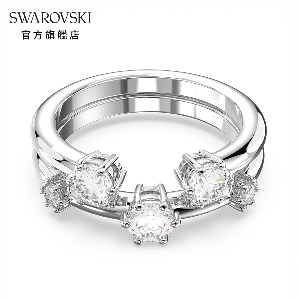 SWAROVSKI 施華洛世奇 Constella 戒指套裝 (2 個一組), 圓形切割, 白色, 鍍白金色