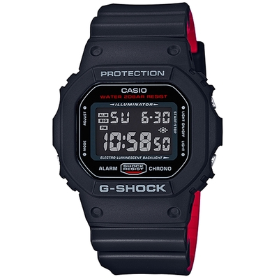 CASIO 卡西歐 G-SHOCK 經典紅黑電子腕錶 母親節 禮物 48.9*42.8mm / DW-5600HR-1