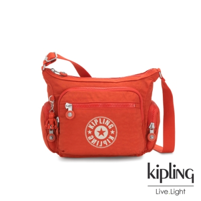 Kipling 晴朗陽光橘經典LOGO多袋實用側背包-GABBIE S