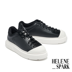休閒鞋 HELENE_SPARK 率性復古純色異材質LOGO厚底休閒鞋－黑