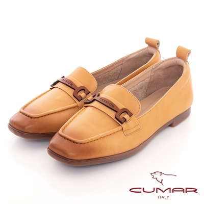 【CUMAR】全皮革裝飾樂福鞋-淺棕色