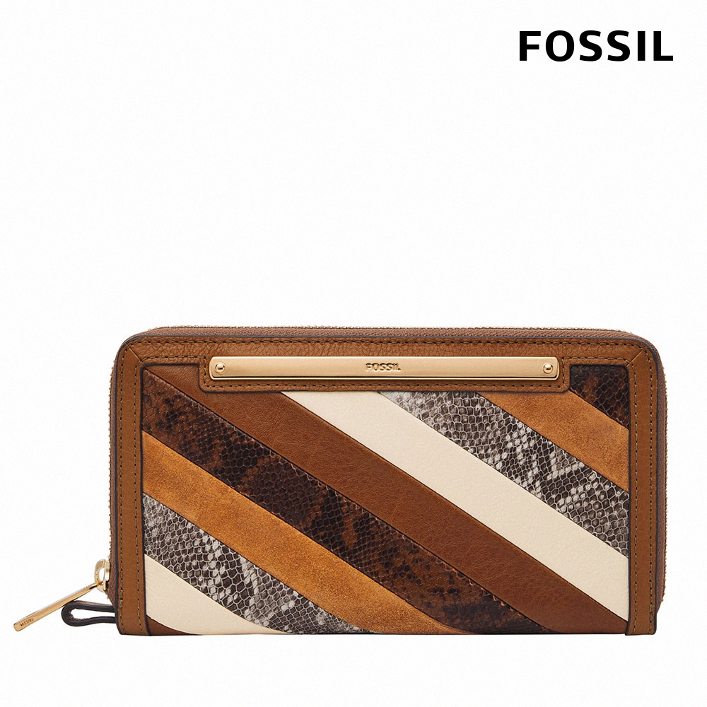 FOSSIL Liza 真皮拉鍊式長夾-蛇紋拼接 SL8250888