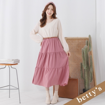 betty’s貝蒂思 蕾絲拼接腰帶蛋糕洋裝(米色)