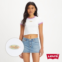 Levis 女款 復古滾邊短版T恤 / 修身版型 / 千禧炫彩Logo徽章 白