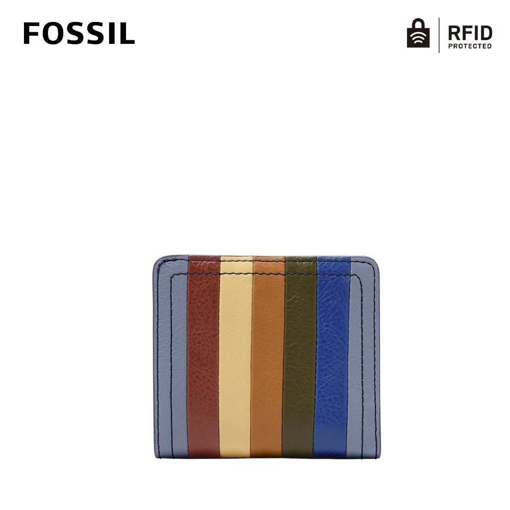 FOSSIL Logan 五彩拼接真皮RFID防盜短夾-薰衣草紫 SL6507550