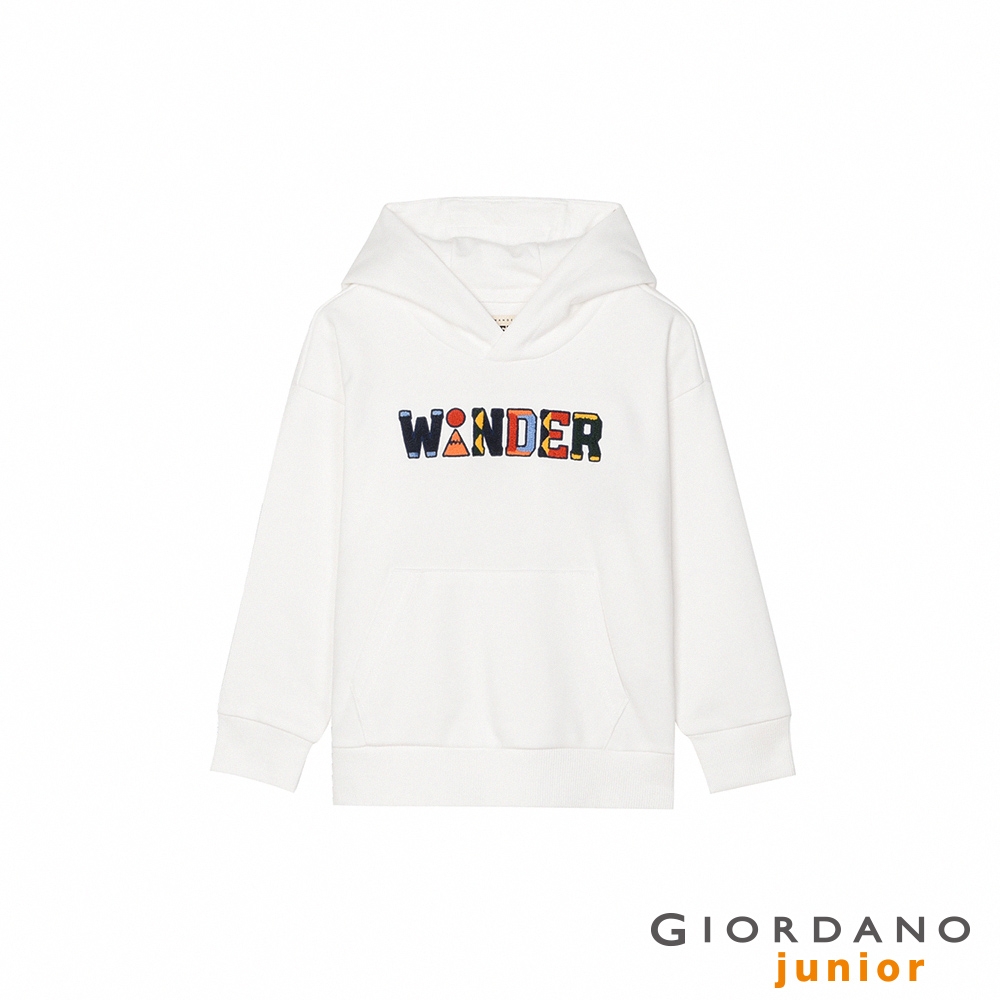 GIORDANO 童裝WANDER刺繡連帽T恤 - 01 皎白