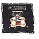 MOSCHINO 墨鏡泰迪熊印花黑白色真絲方巾 product thumbnail 1