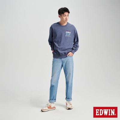 EDWIN 寬麻花色布厚長袖T恤-男-黑藍色