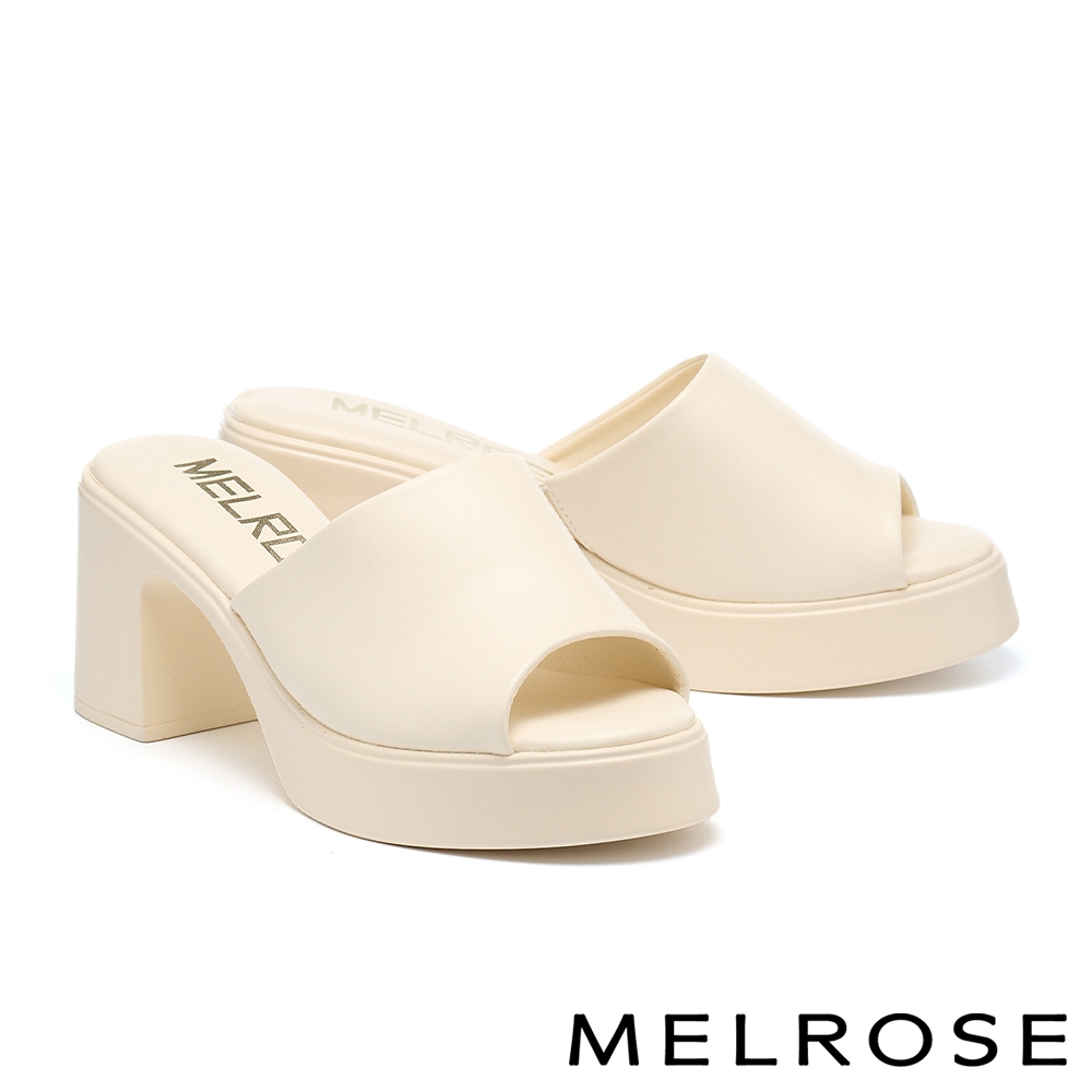 拖鞋 MELROSE 美樂斯 簡約日常純色美型高跟拖鞋－米白