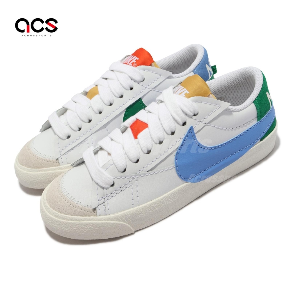 Nike 休閒鞋 Blazer Low 77 Jumbo 女鞋 經典款 鴛鴦配色 皮革 麂皮 球鞋穿搭 白 彩 DQ1470100