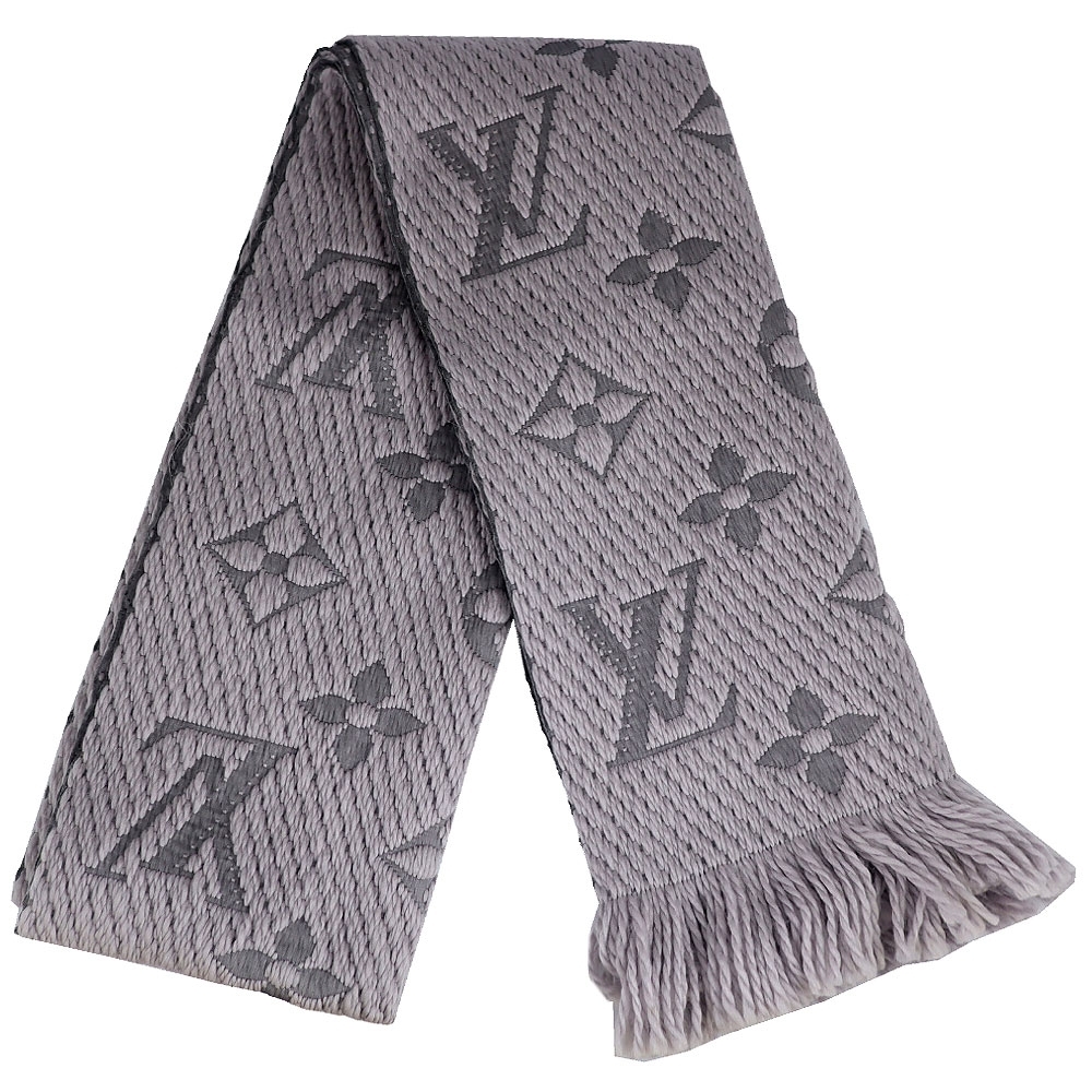 LV M74742 灰色 Monogram LV紋繡花灰色羊毛混紡圍巾