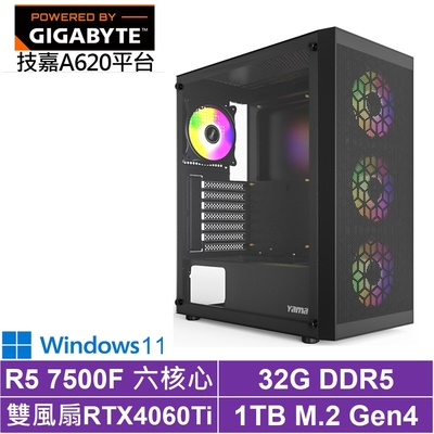 技嘉A620平台[止戰悍將W]R5-7500F/RTX 4060TI/32G/1TB_SSD/Win11