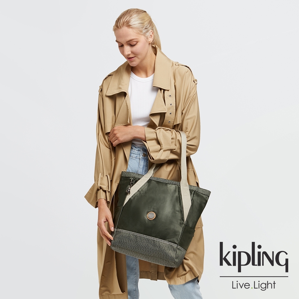 Kipling 沉穩質感綠大容量托特包-ALMATO