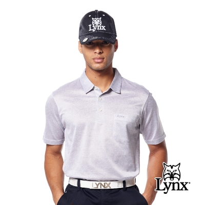 【Lynx Golf】男款歐洲進口絲光面料素色外觀緹花工藝典雅胸袋款短袖POLO衫-灰色