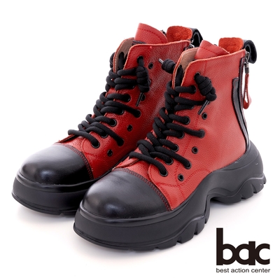 【bac】彩色綁帶造型厚底休閒短靴-紅
