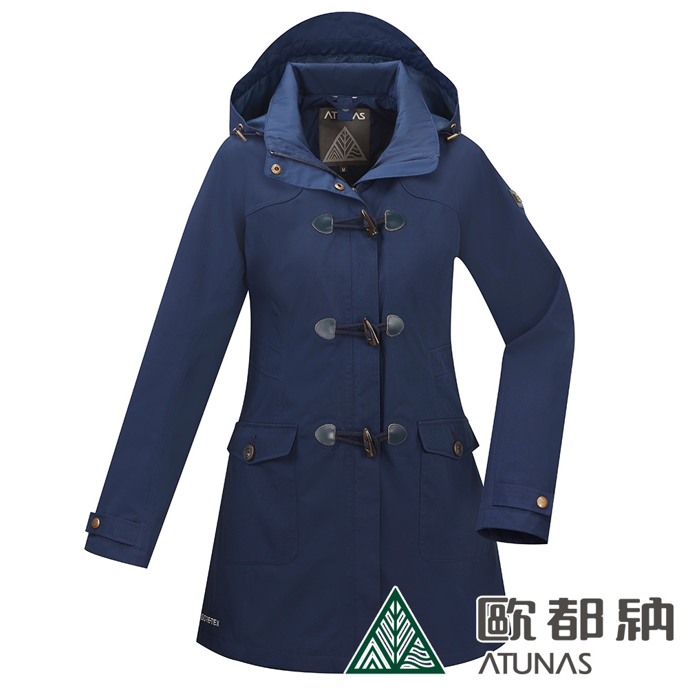 【ATUNAS 歐都納】女款都會時尚GORE-TEX防水防風透氣+保暖羽絨二件式中長版風衣外套A1GT2105W藍黑