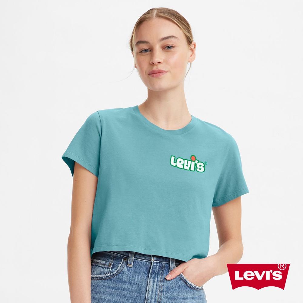 Levis 女款 短版T恤 / 90年復古Logo / 湖水綠