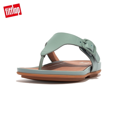 【FitFlop】GRACIE RUBBER BUCKLE LEATHER TOE-POST SANDALS 扣環造型夾腳涼鞋-女(冷藍色)