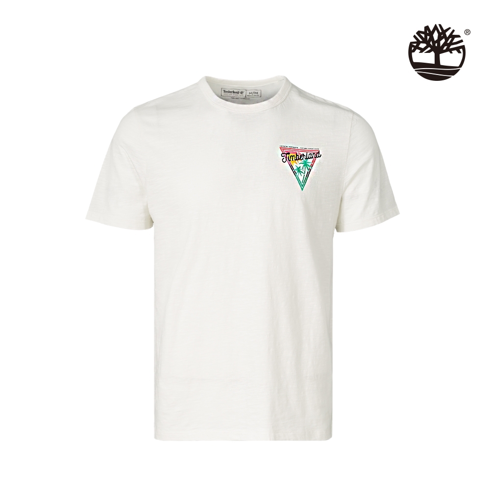 Timberland 男款白色海邊漫步圖案棉質短袖圓領T恤|A2AVX