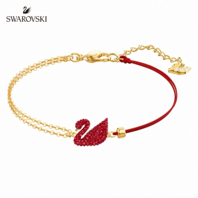 施華洛世奇 Iconic Swan 淡金色喜慶紅天鵝手鏈