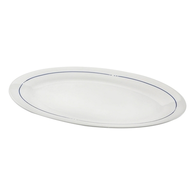 《VERSA》橢圓瓷製餐盤(藍線30.5cm) | 餐具 器皿 盤子