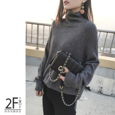 2F韓衣-高領線條百搭造型毛衣-3色-F