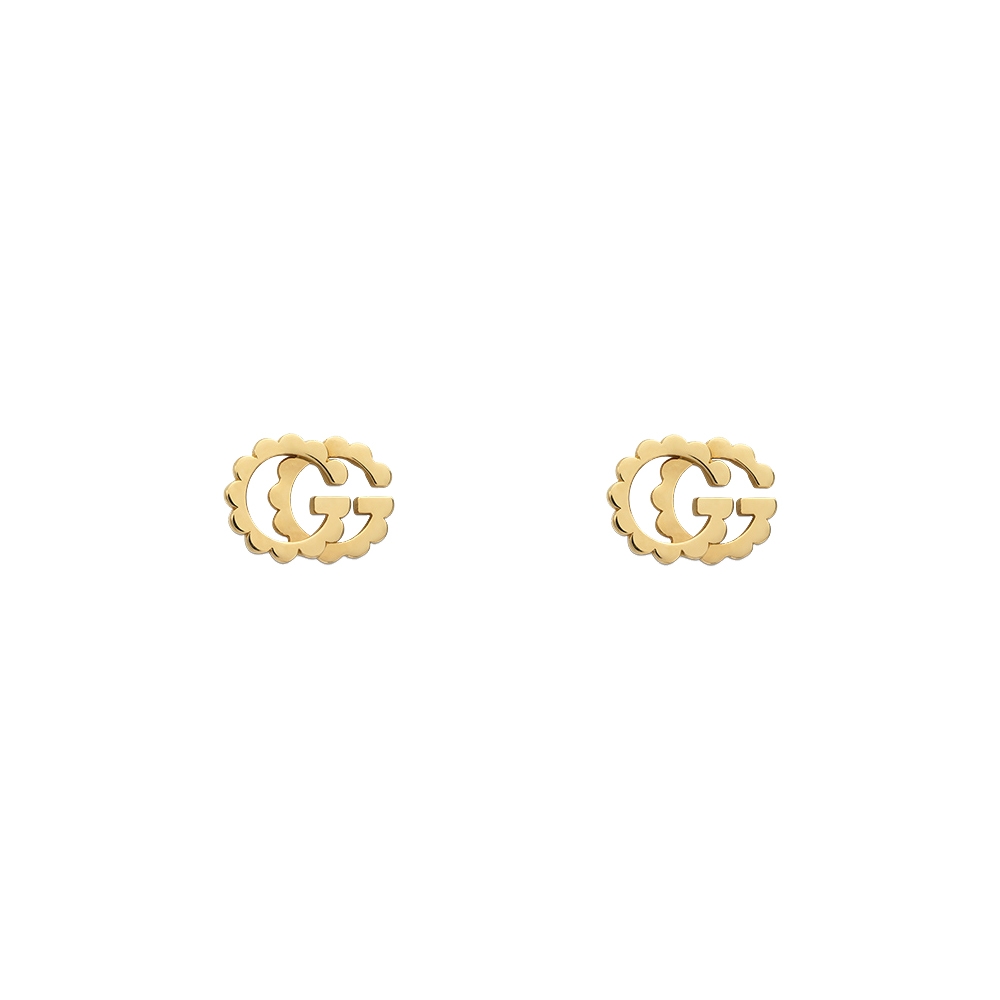GUCCI 鋸齒雙G Logo 耳環耳釘18K黃金| 其他名牌精品| Yahoo奇摩購物中心