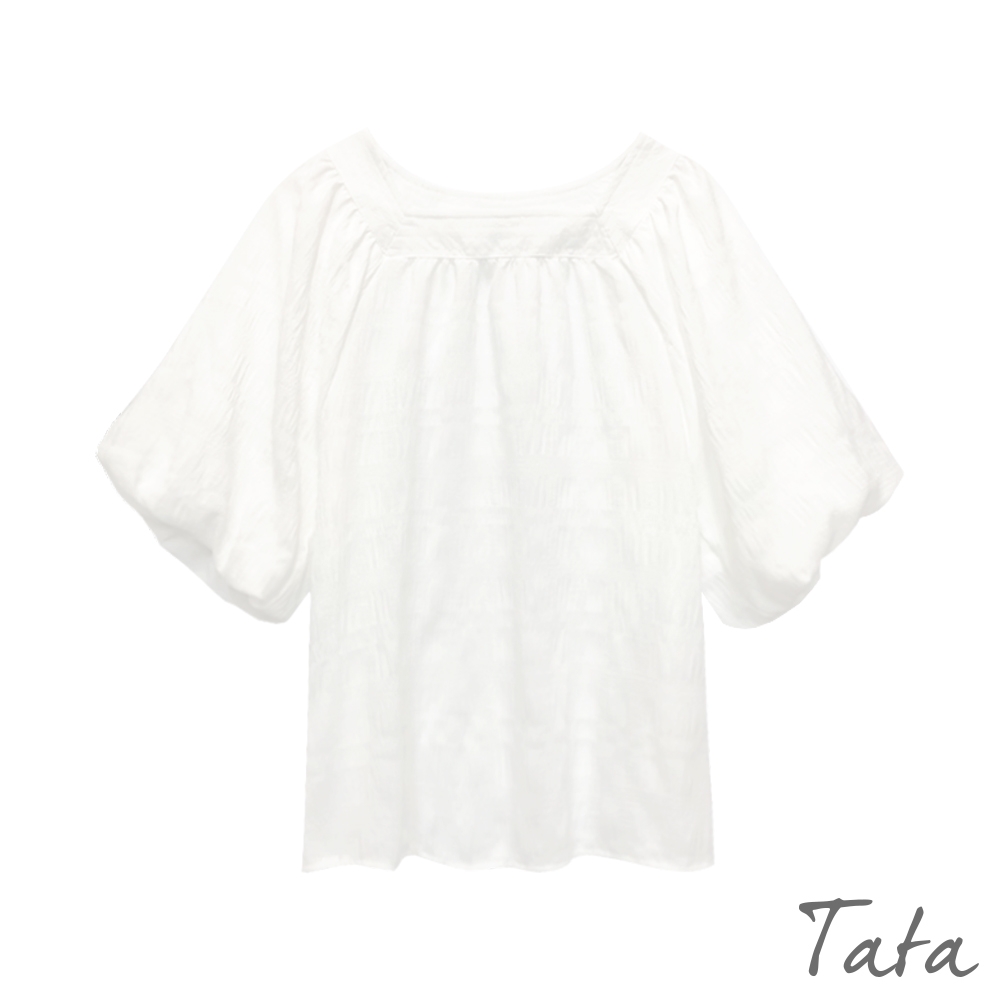 TATA 縐褶感雪紡泡泡袖方領上衣-F product image 1